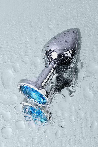 10-Silver anal plug with gem, turquoise-10