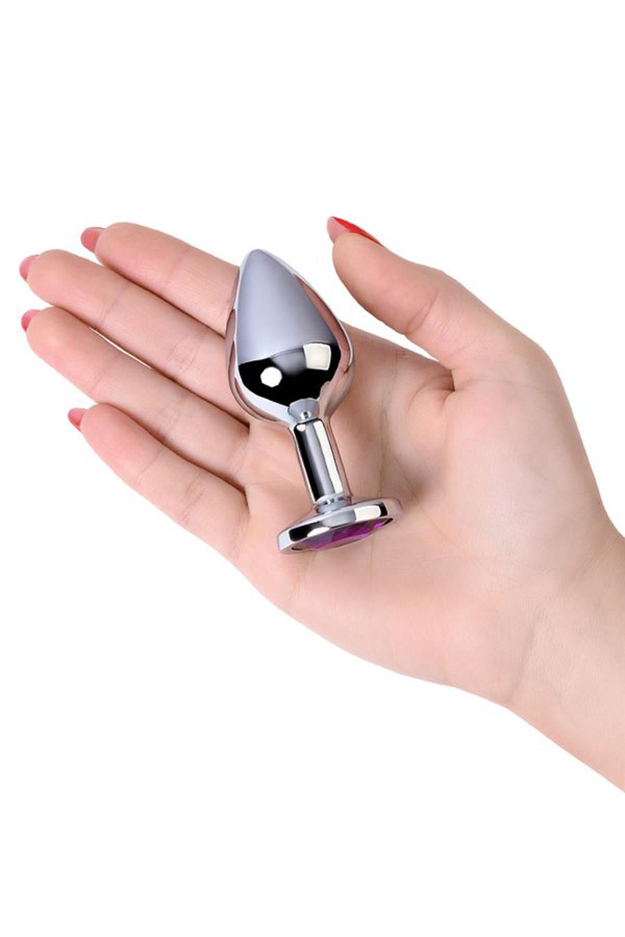 4-Silver anal plug TOYFA Metal,with a amethyst colored gem-4