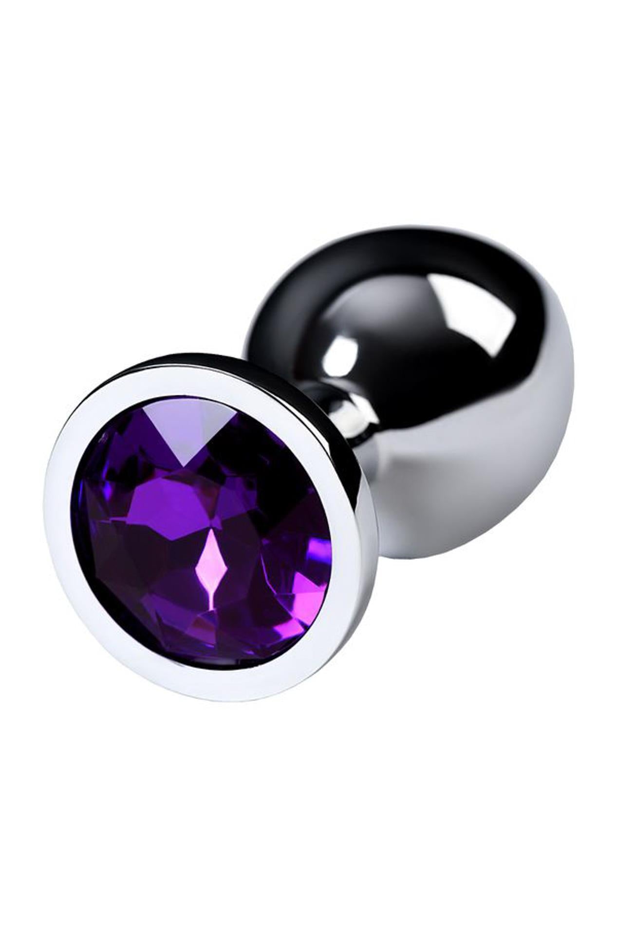 6-Silver anal plug TOYFA Metal,with a amethyst colored gem-6