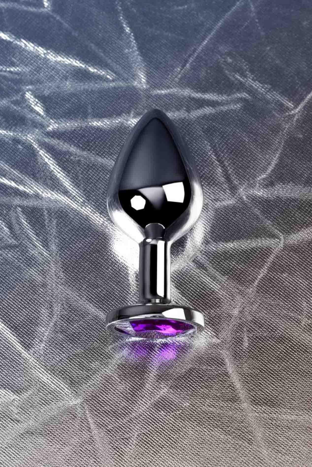 9-Silver anal plug TOYFA Metal,with a amethyst colored gem-9