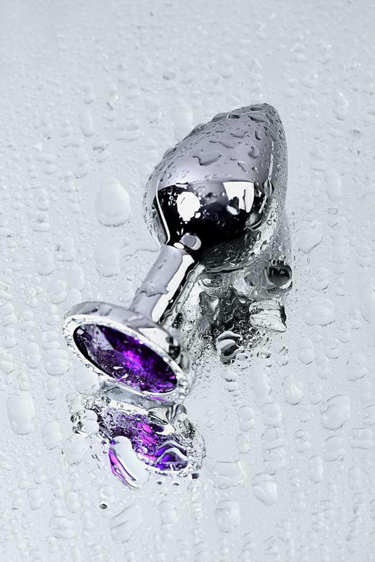 10-Silver anal plug TOYFA Metal,with a amethyst colored gem-10