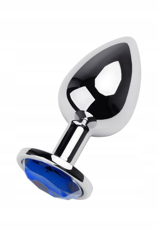1-Silver anal plug TOYFA Metal with blue round-shaped gem-1