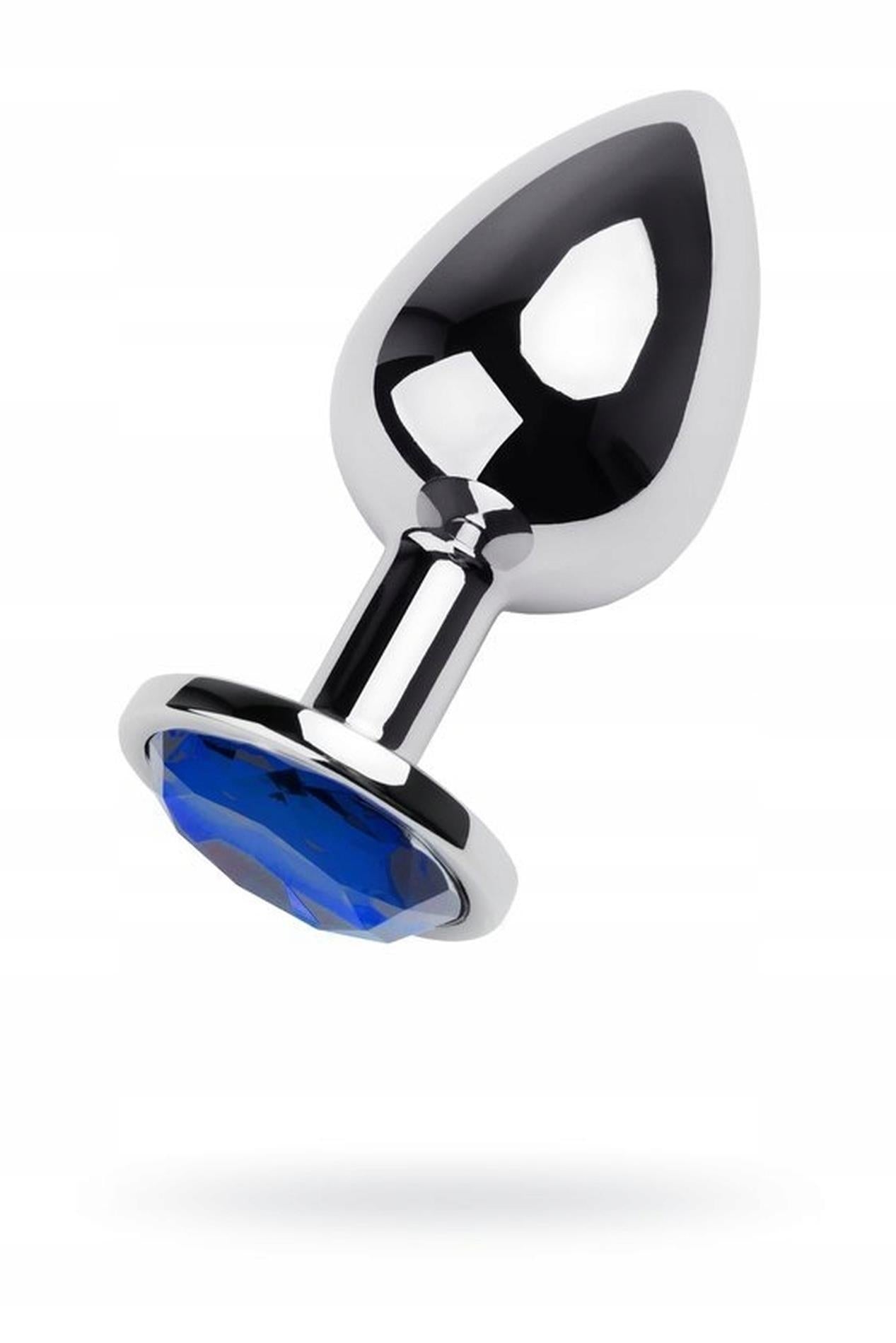 3-Silver anal plug TOYFA Metal with blue round-shaped gem-3