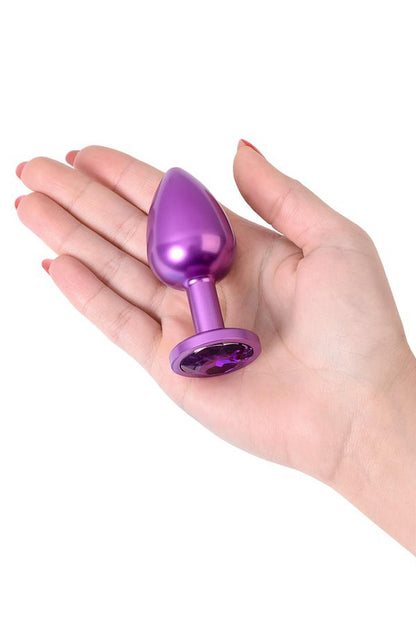 6-Purple anal plug TOYFA Metal,with a amethyst colored gem-6