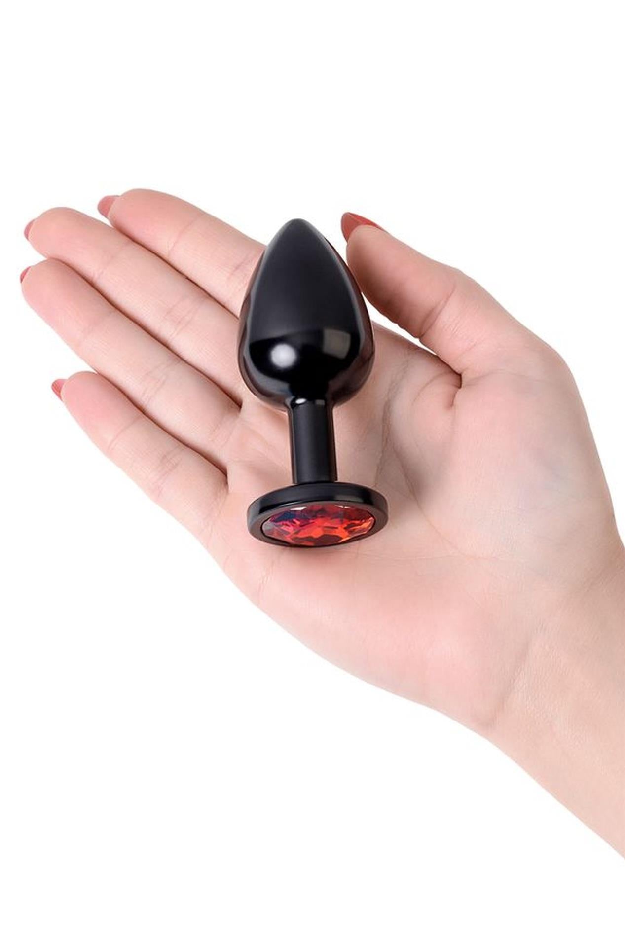 6-Black anal plug TOYFA Metal,with a ruby colored gem-6