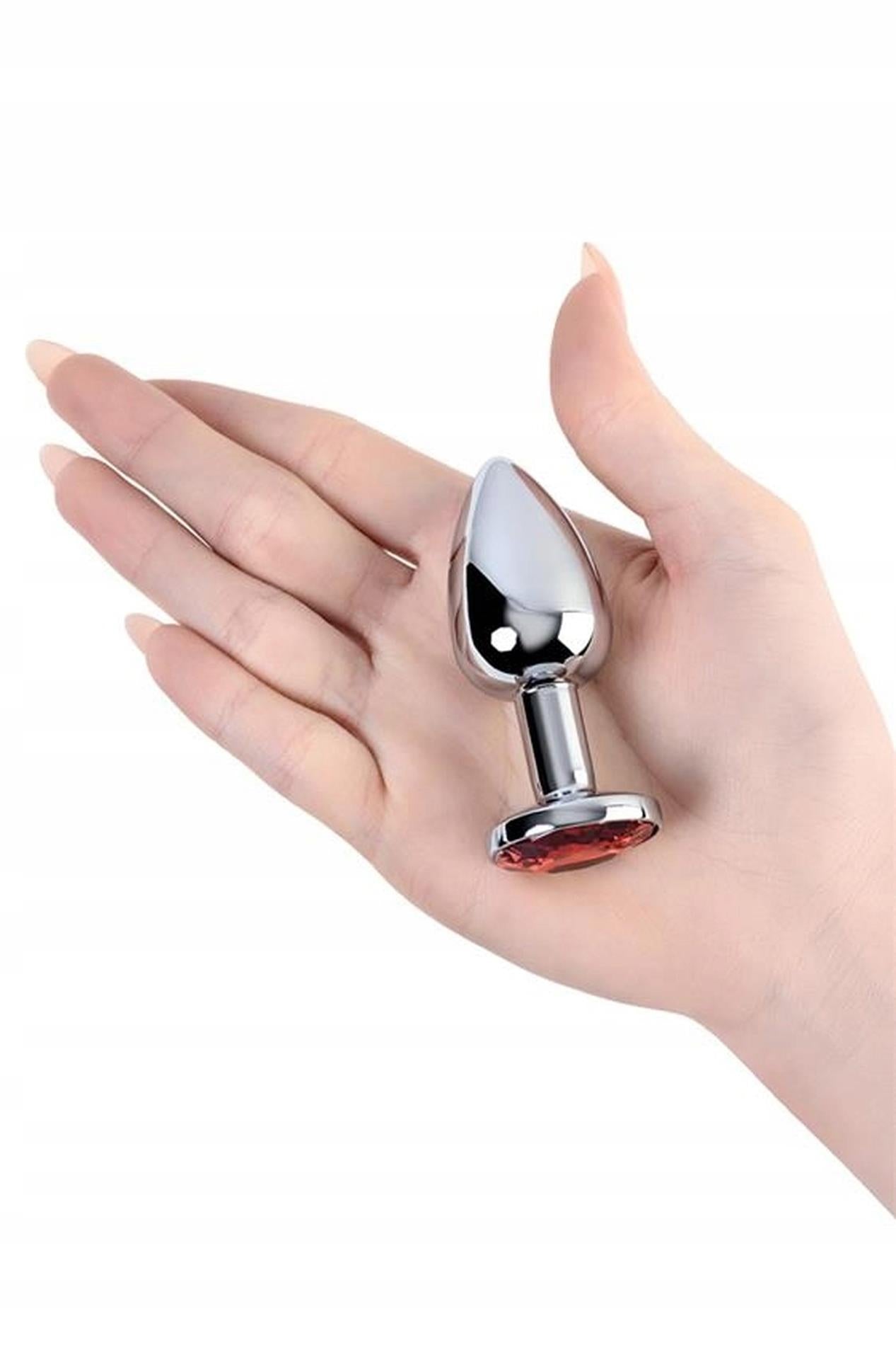 2-Silver anal plug with  red gem-2