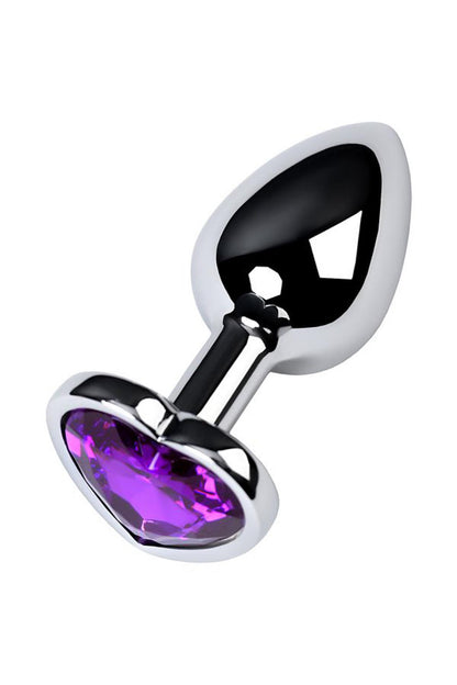 2-Silver anal plug with purple gem heart-shaped-2