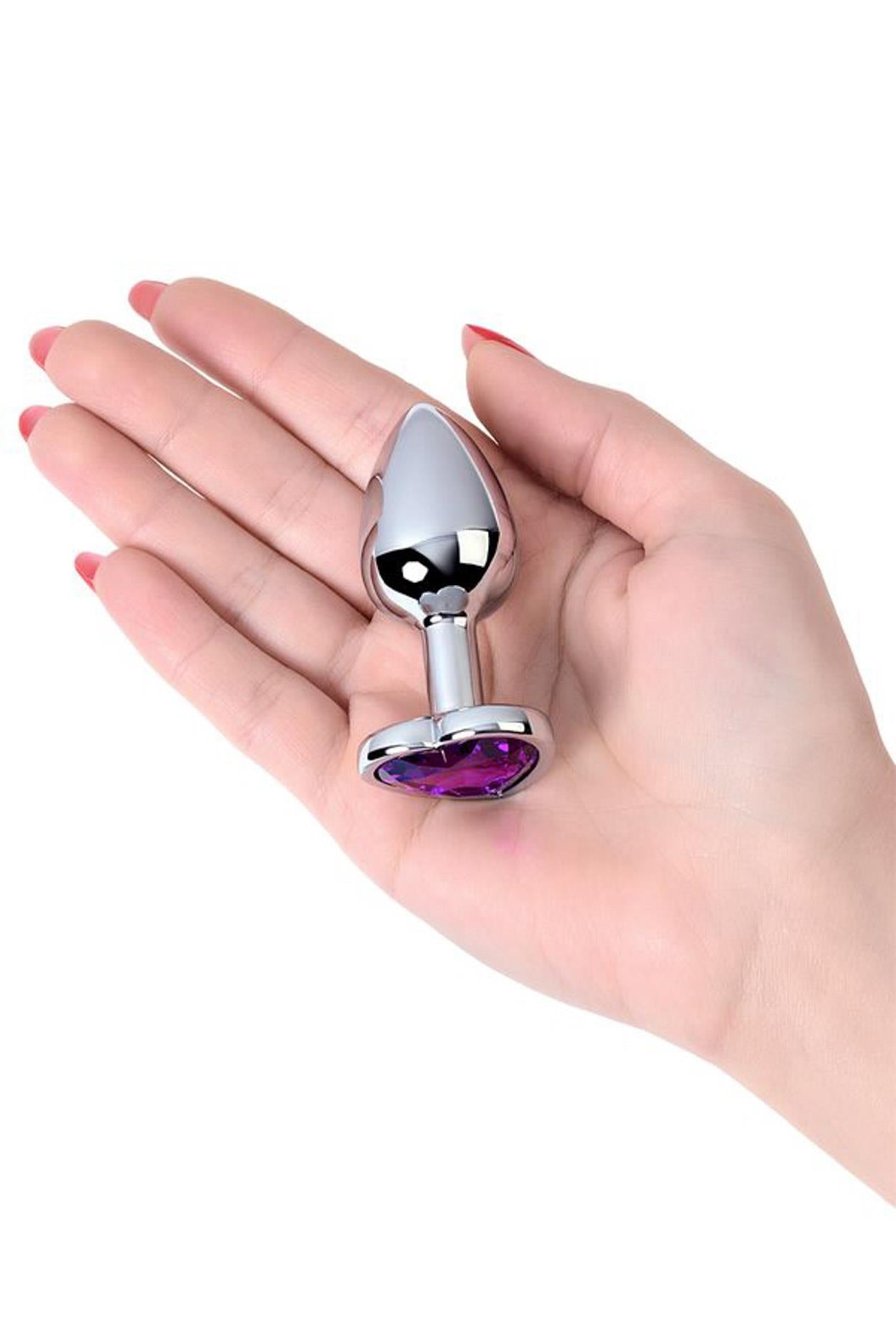 7-Silver anal plug with purple gem heart-shaped-7