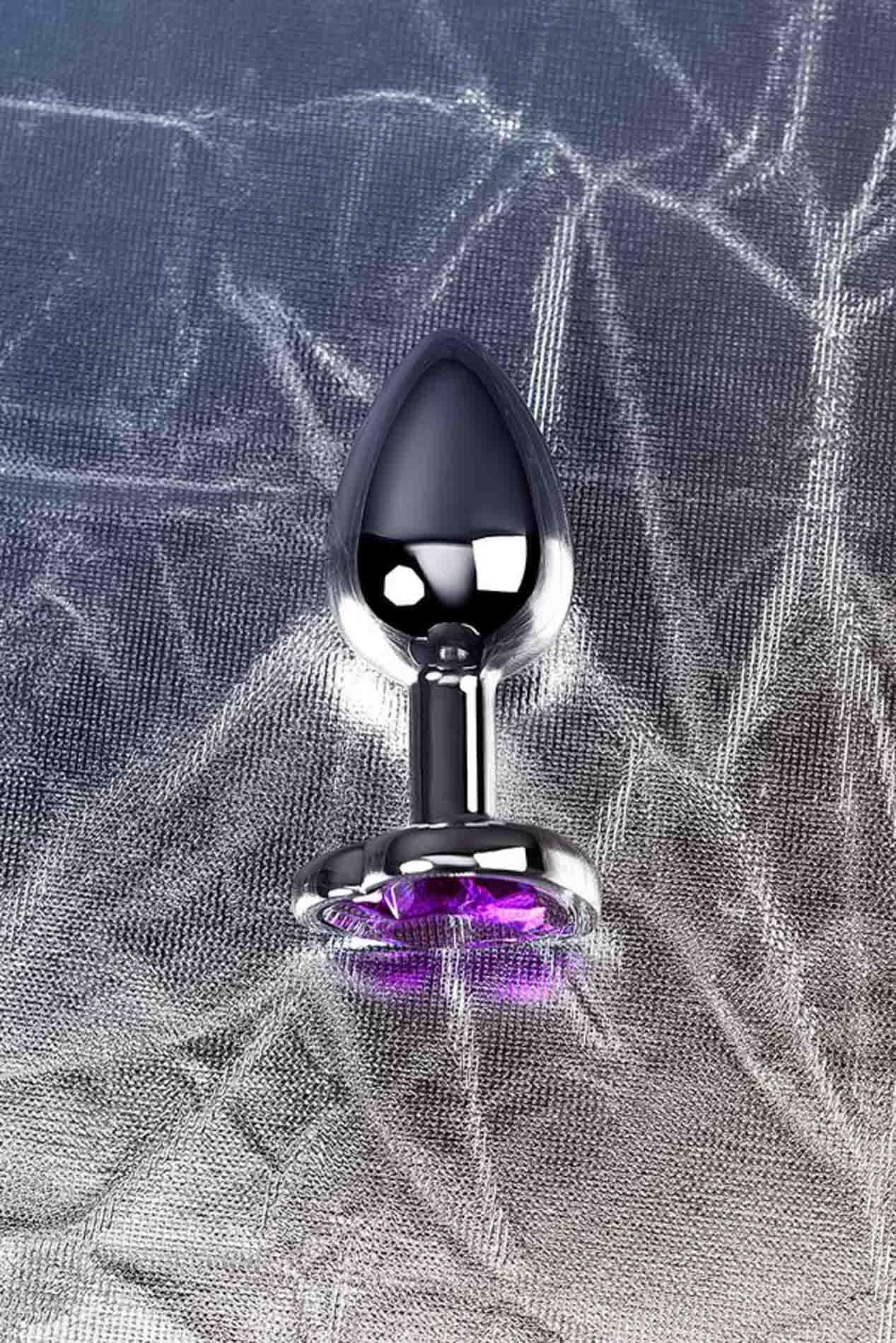 10-Silver anal plug with purple gem heart-shaped-10
