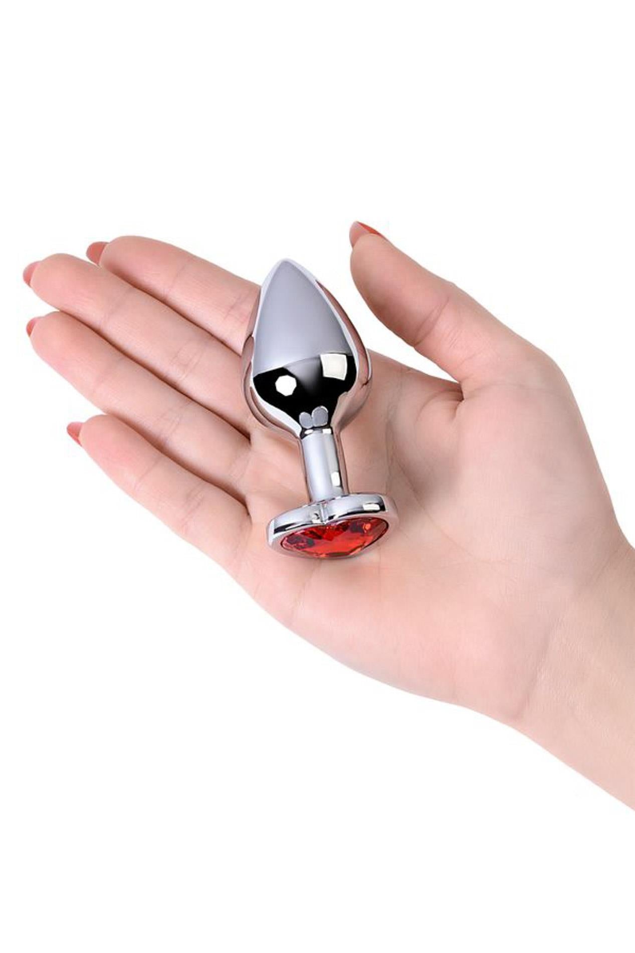 7-Silver anal plug with pink gem heart-shaped-7