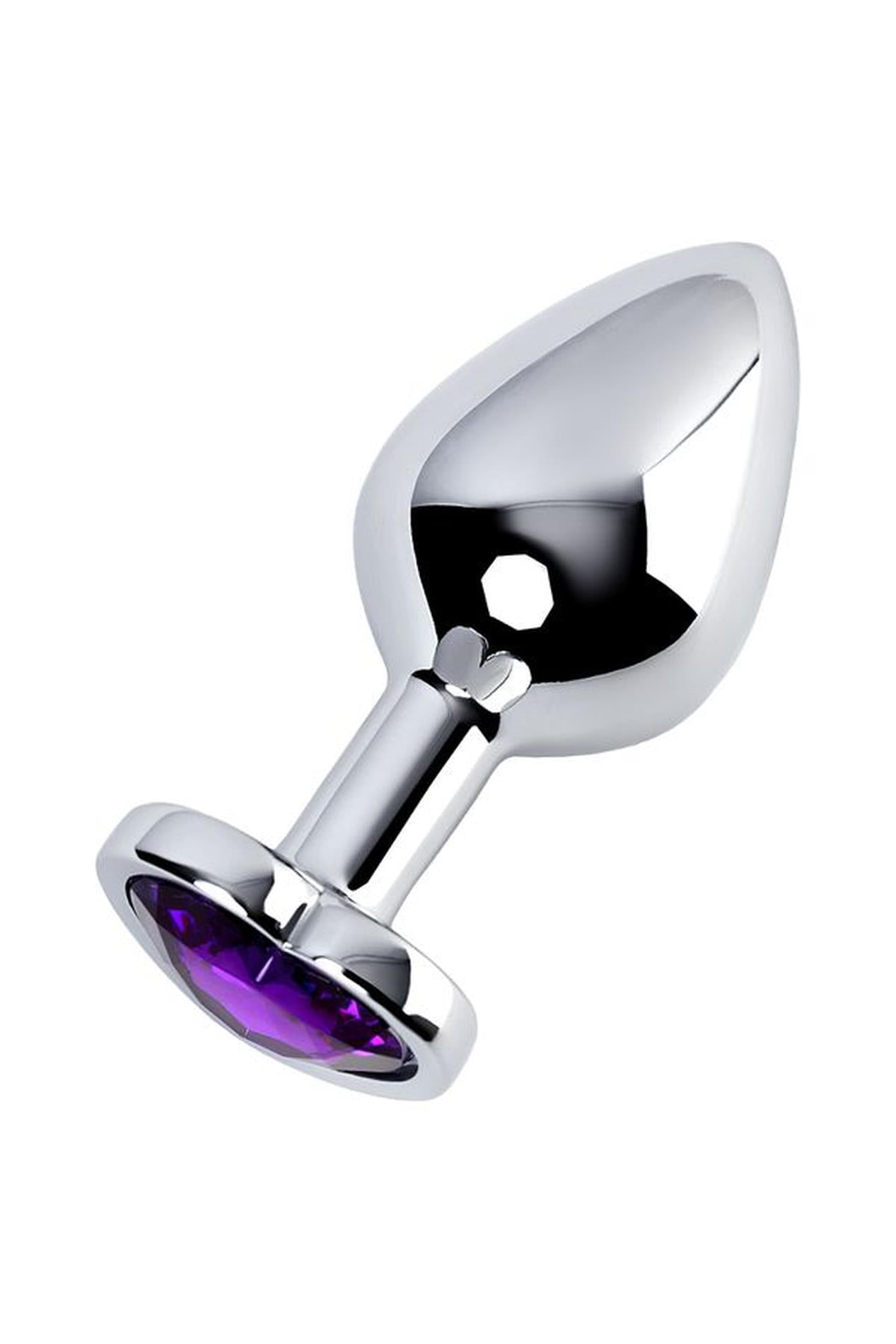 2-Silver anal plug with purple gem heart-shaped-2