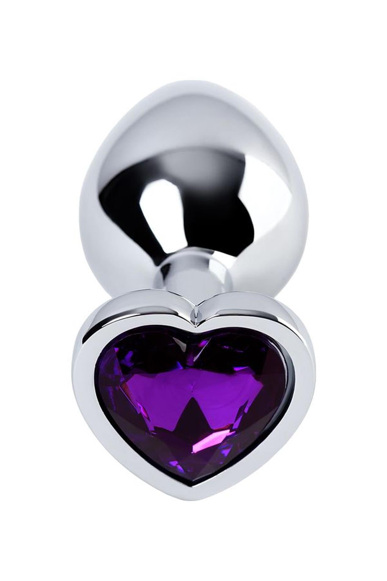 4-Silver anal plug with purple gem heart-shaped-4