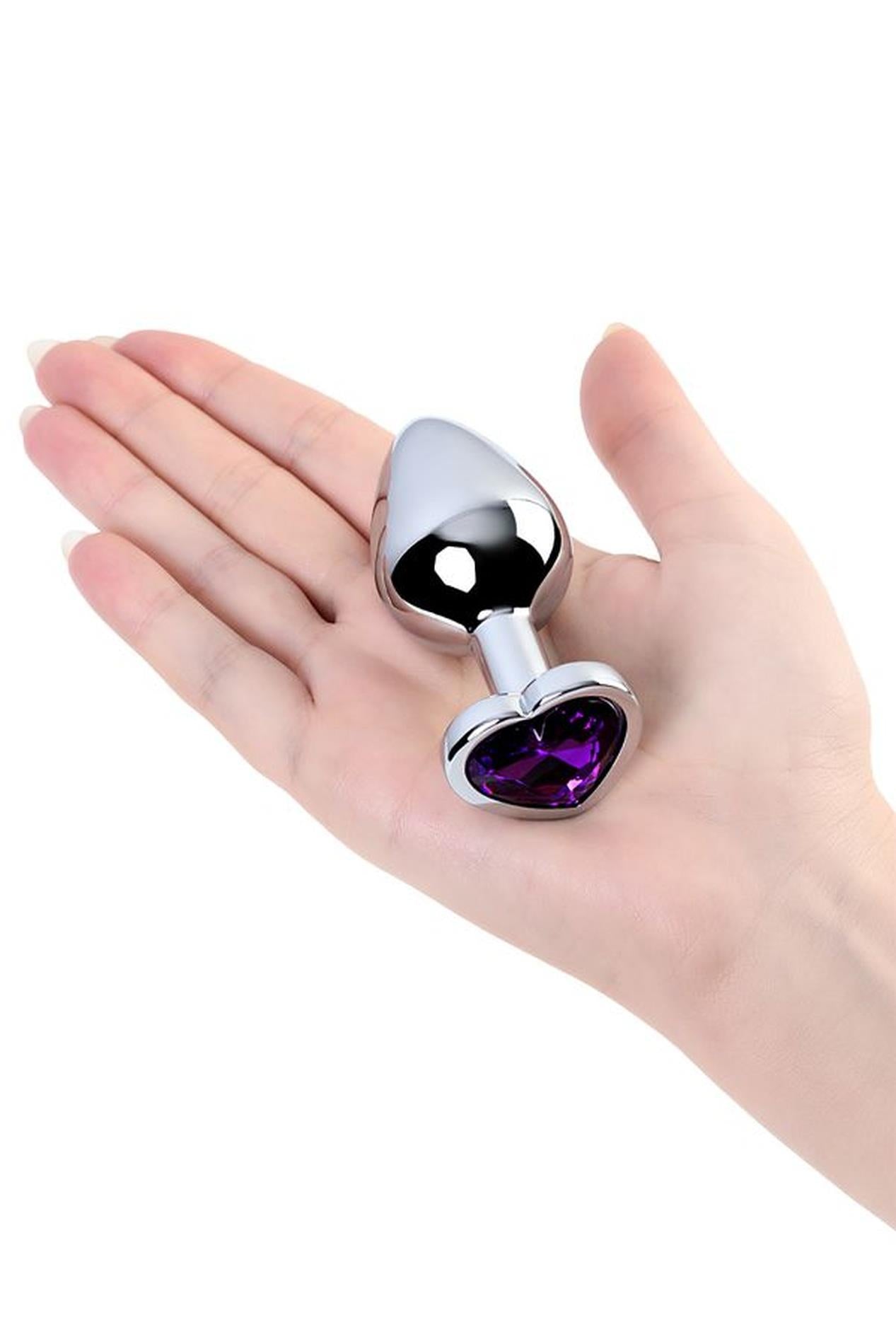 6-Silver anal plug with purple gem heart-shaped-6