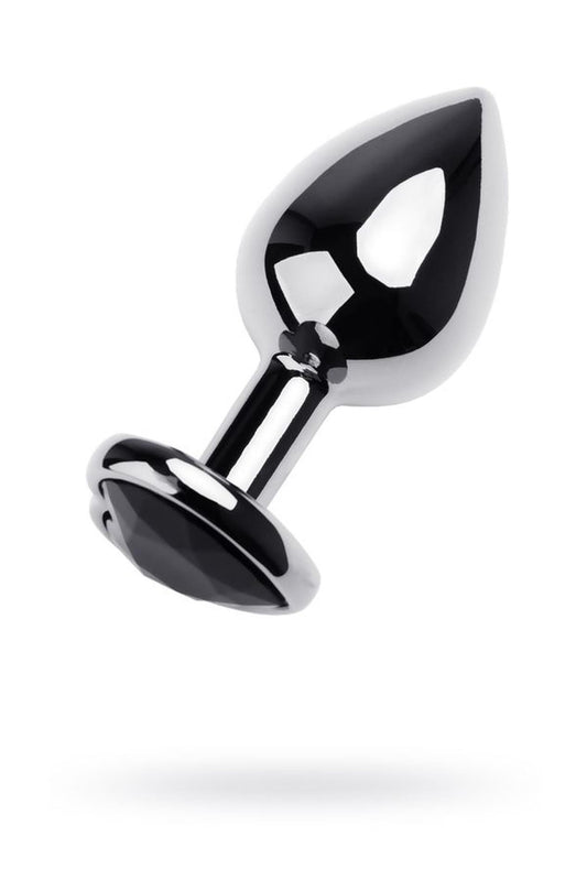 1-Silver anal plug TOYFA Metal with black heart-shaped gem, length 7 cm, diameter 1,8-3,3 cm, weight 92 gr-1