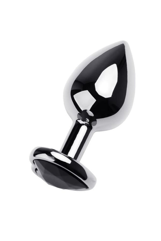 2-Silver anal plug TOYFA Metal with black heart-shaped gem, length 7 cm, diameter 1,8-3,3 cm, weight 92 gr-2