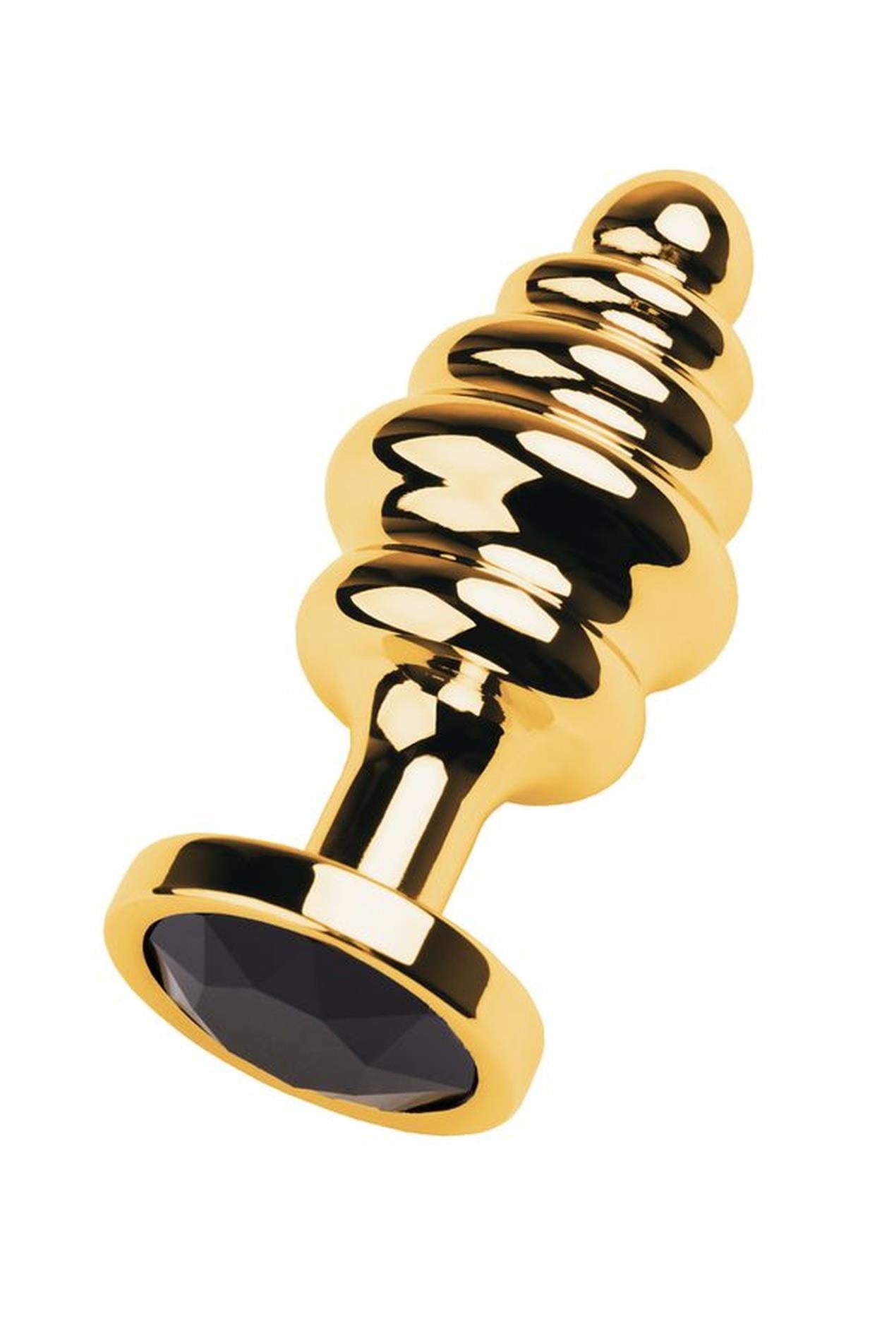 2-Golden anal plug with  black gem-2
