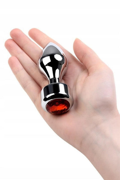 3-Silver anal plug TOYFA Metal with red round-shaped gem-3