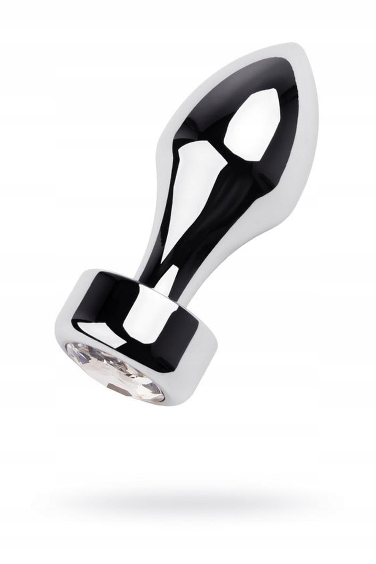 2-Silver anal plug TOYFA Metal with white round-shaped gem-2