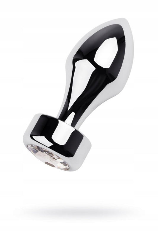 2-Silver anal plug TOYFA Metal with white round-shaped gem-2