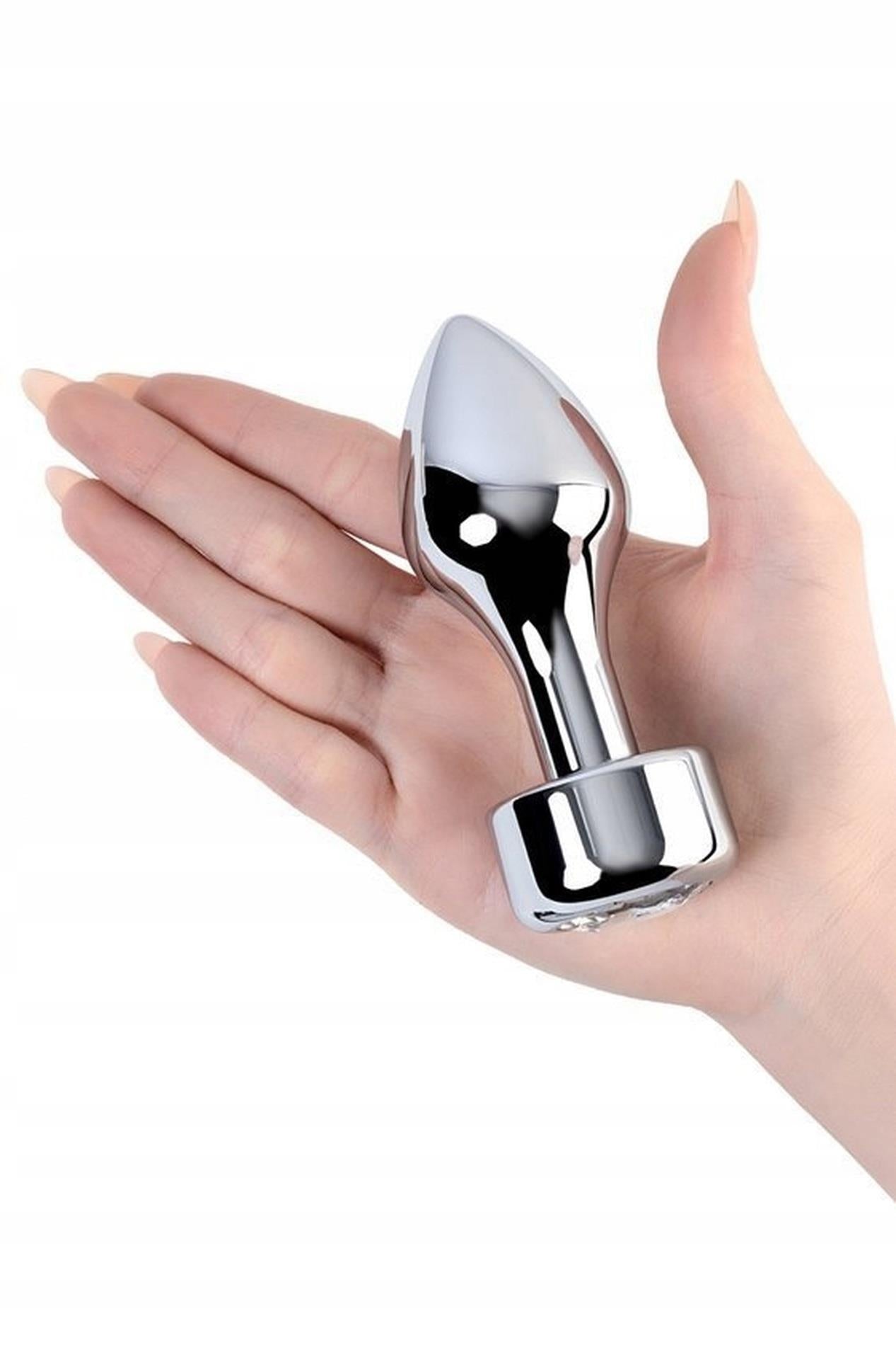 3-Silver anal plug TOYFA Metal with white round-shaped gem-3