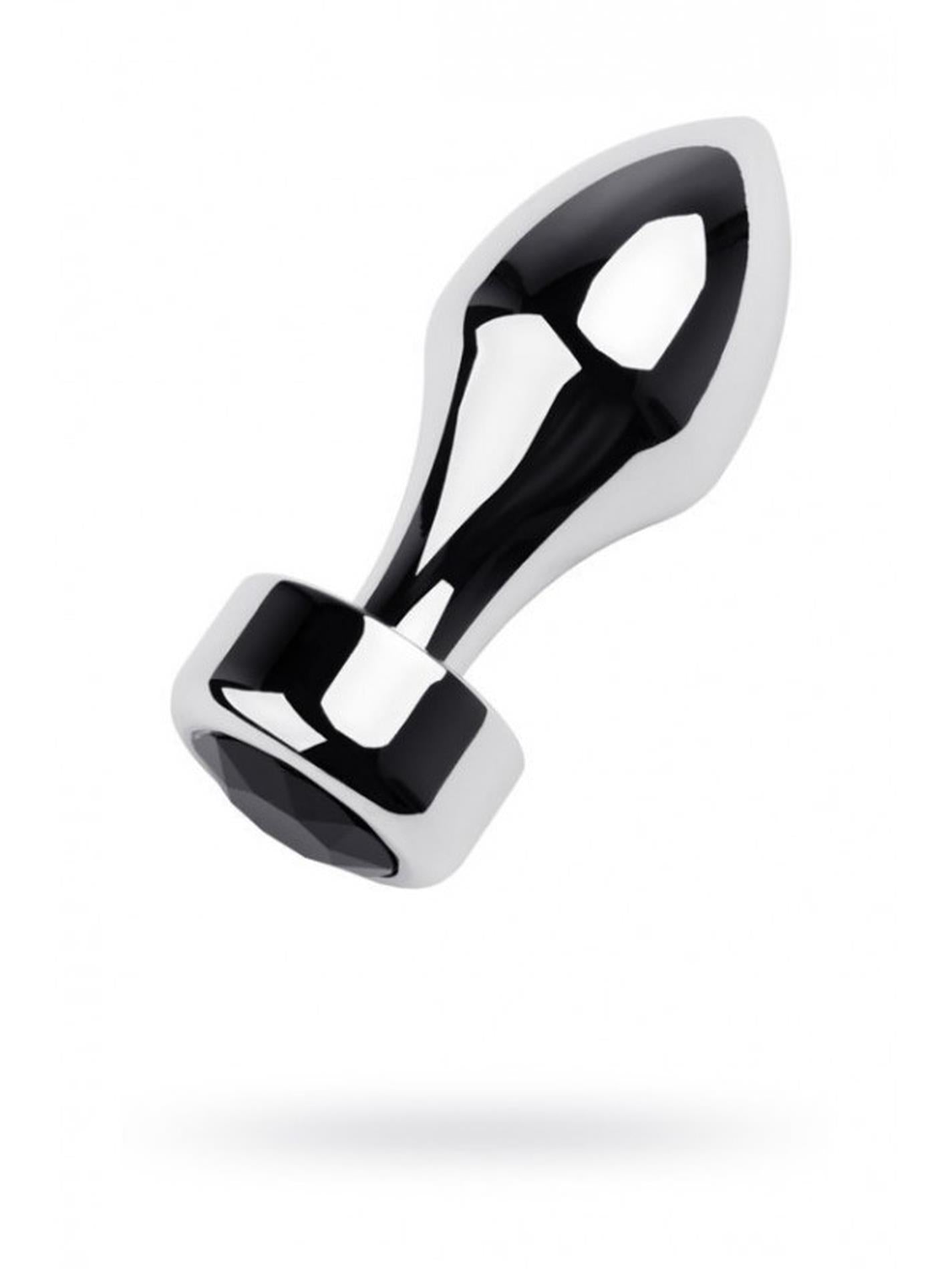 1-Silver anal plug TOYFA Metal with black round-shaped gem, length 8,2 cm, diameter 2,5-3,8 cm, weight 210 gr-1