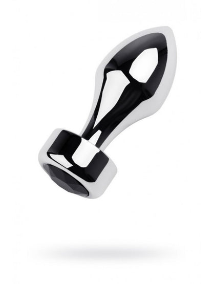 1-Silver anal plug TOYFA Metal with black round-shaped gem, length 8,2 cm, diameter 2,5-3,8 cm, weight 210 gr-1