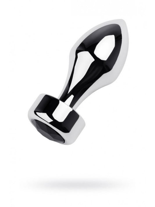 1-Silver anal plug TOYFA Metal with black round-shaped gem, length 8,2 cm, diameter 2,5-3,8 cm, weight 210 gr-1