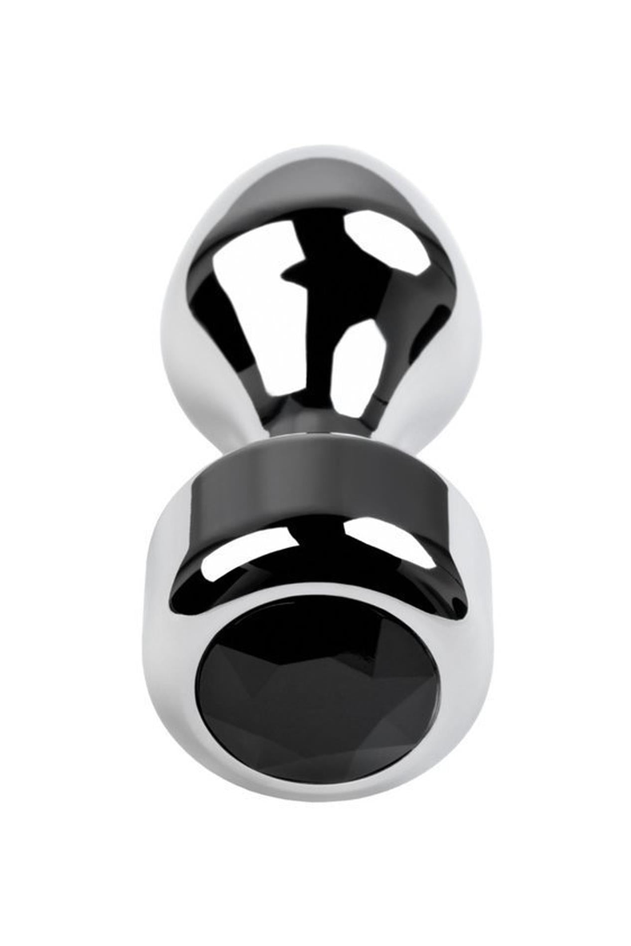3-Silver anal plug TOYFA Metal with black round-shaped gem, length 8,2 cm, diameter 2,5-3,8 cm, weight 210 gr-3