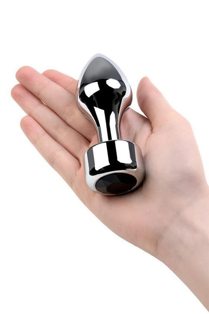 4-Silver anal plug TOYFA Metal with black round-shaped gem, length 8,2 cm, diameter 2,5-3,8 cm, weight 210 gr-4