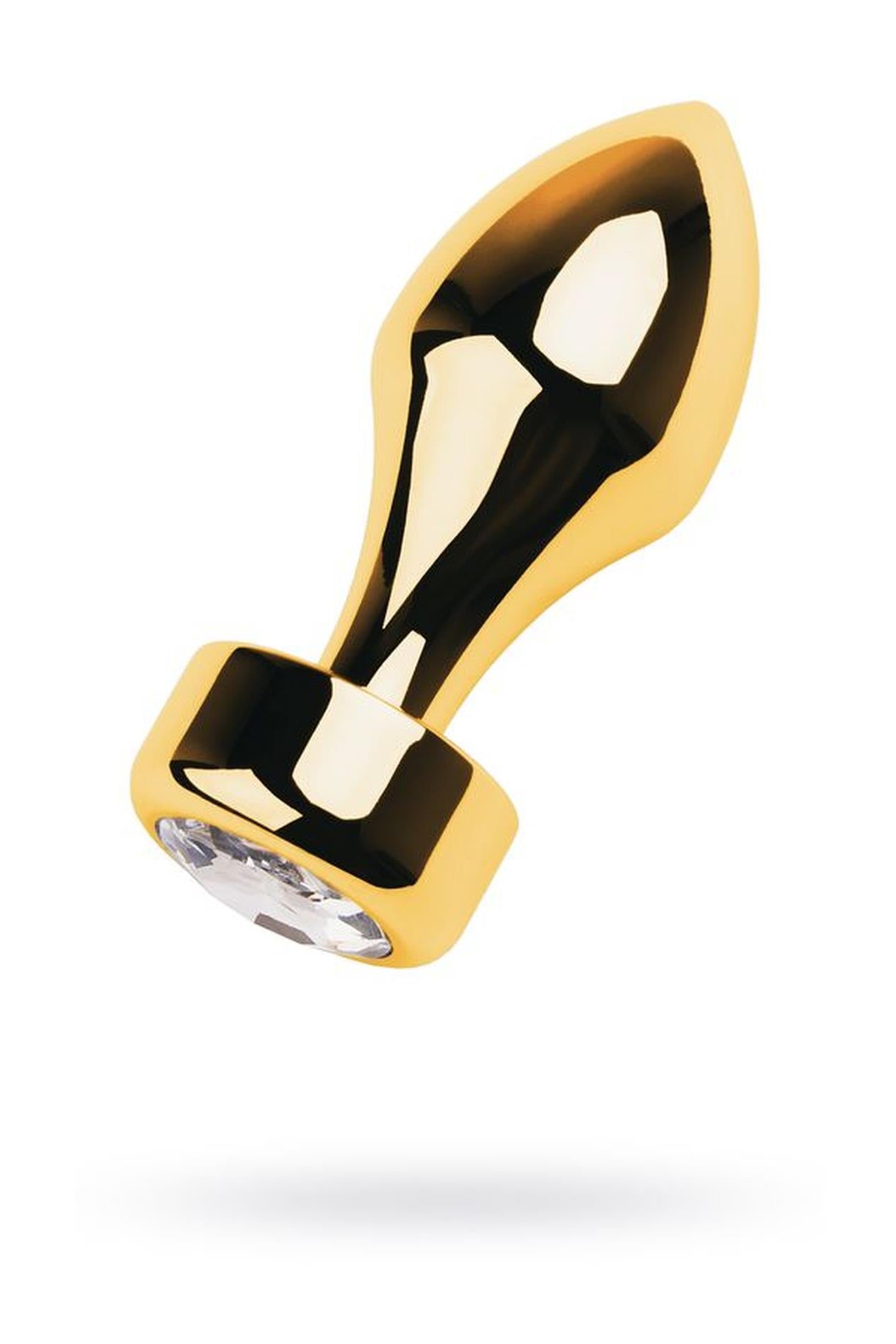 1-Gold anal plug TOYFA Metal with white round-shaped gem , length 7 cm, diameter 2-3,5 cm, weight 140 gr-1