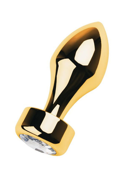 2-Gold anal plug TOYFA Metal with white round-shaped gem , length 7 cm, diameter 2-3,5 cm, weight 140 gr-2