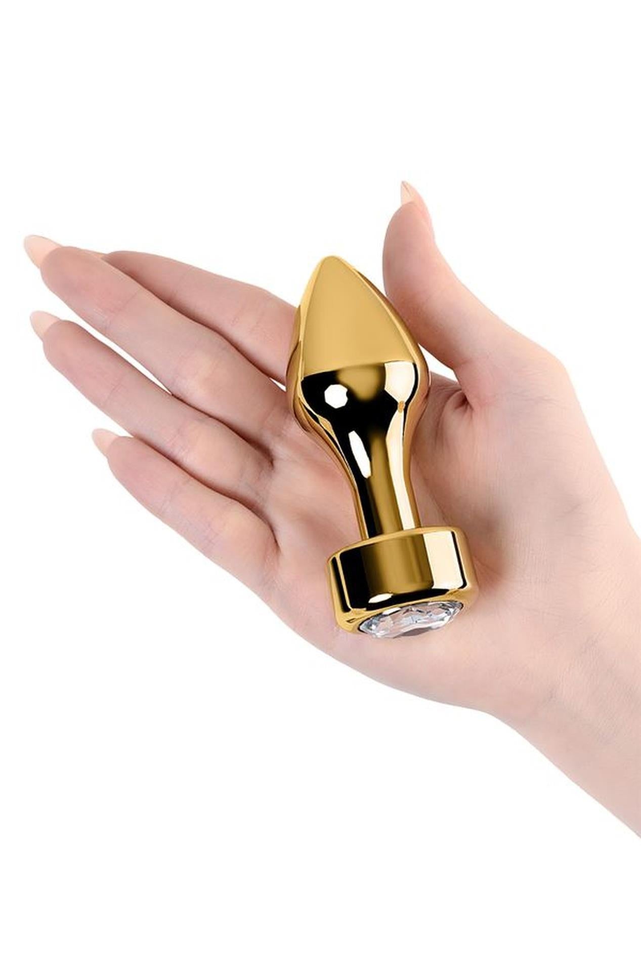 6-Gold anal plug TOYFA Metal with white round-shaped gem , length 7 cm, diameter 2-3,5 cm, weight 140 gr-6