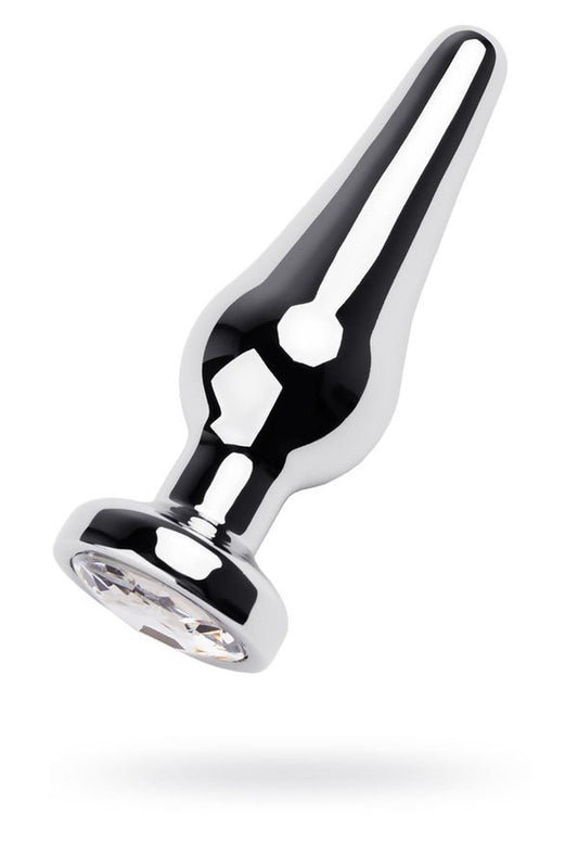1-Silver anal plug TOYFA Metal with white round-shaped gem, length 9 cm, diameter 1,5-4 cm, weight 205 gr-1