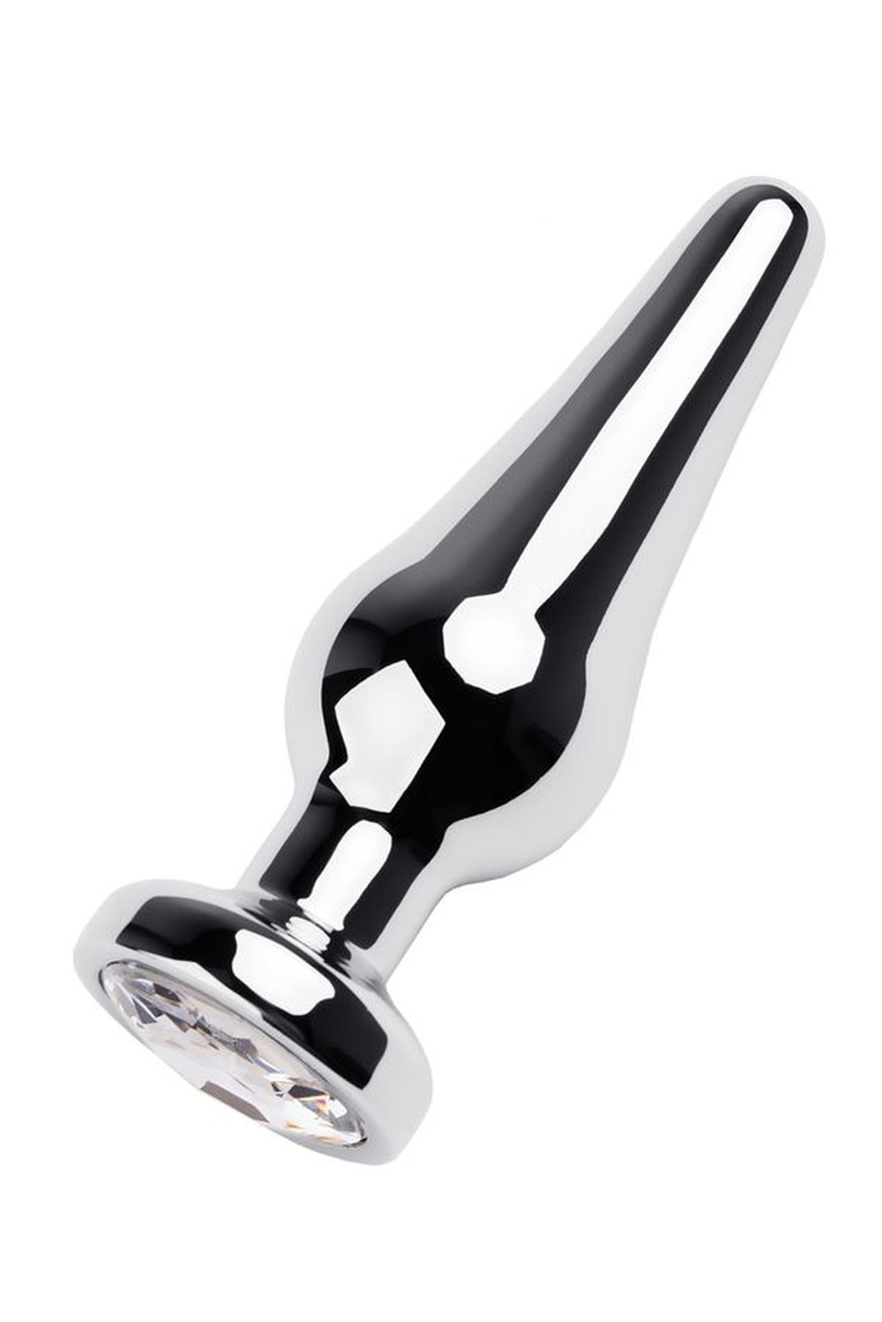 2-Silver anal plug TOYFA Metal with white round-shaped gem, length 9 cm, diameter 1,5-4 cm, weight 205 gr-2