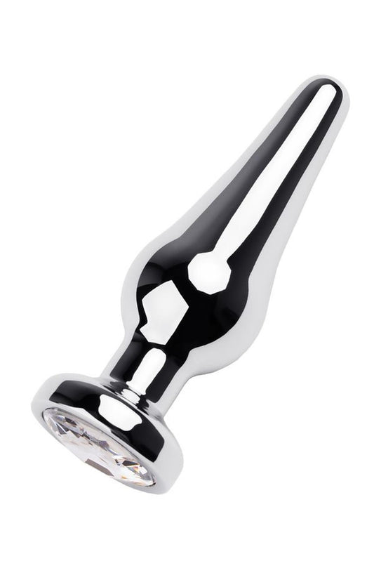 2-Silver anal plug TOYFA Metal with white round-shaped gem, length 9 cm, diameter 1,5-4 cm, weight 205 gr-2