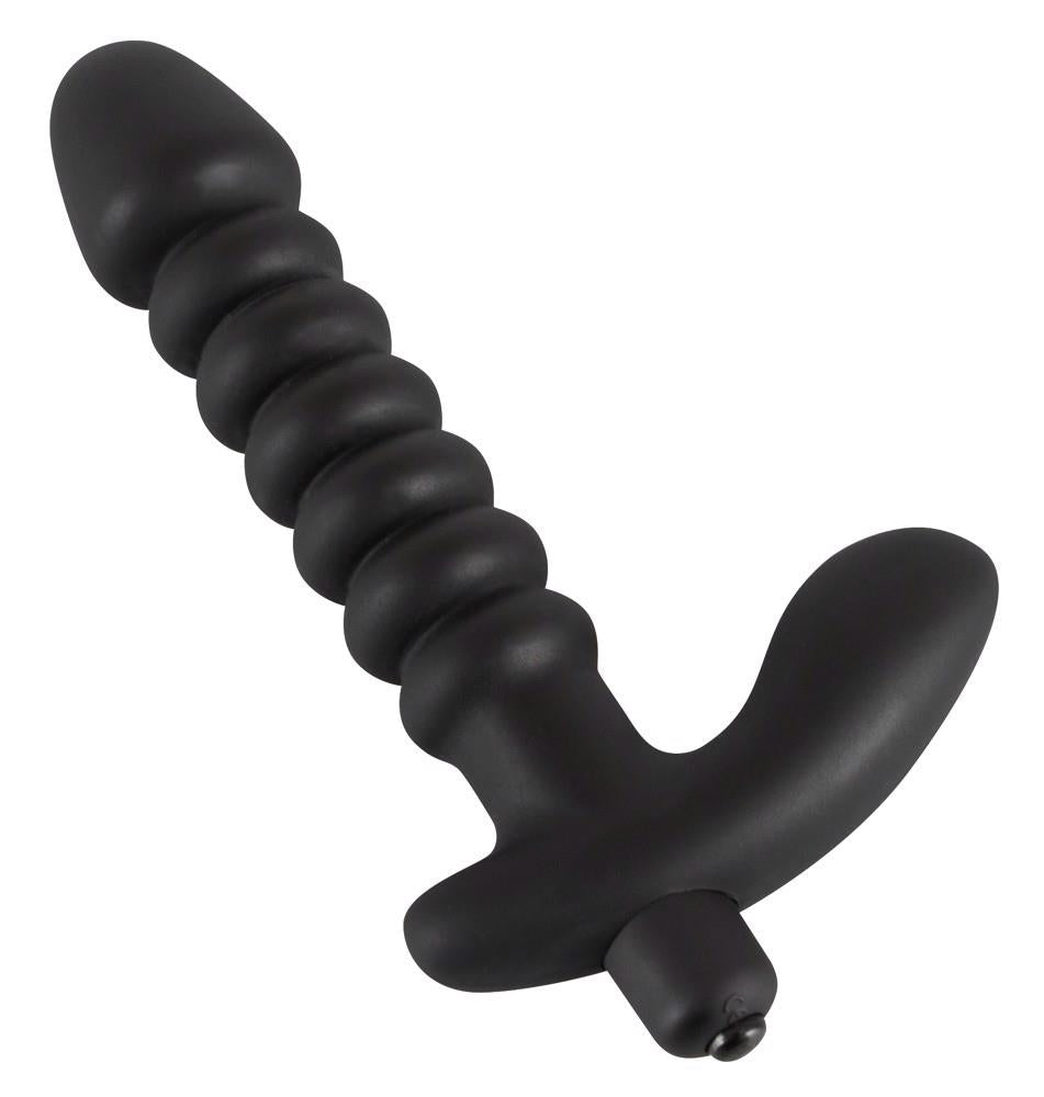 5-Dildo korek analny czarny prążkowany 17 cm-5