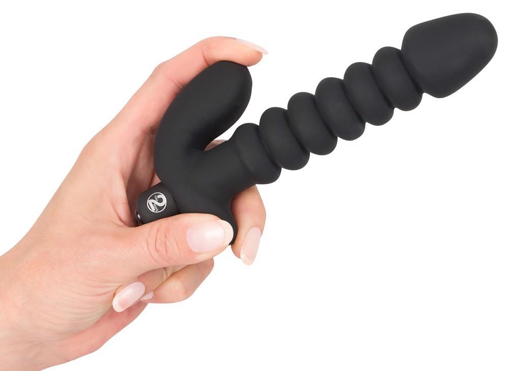 7-Dildo korek analny czarny prążkowany 17 cm-7