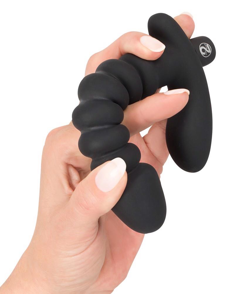 8-Dildo korek analny czarny prążkowany 17 cm-8