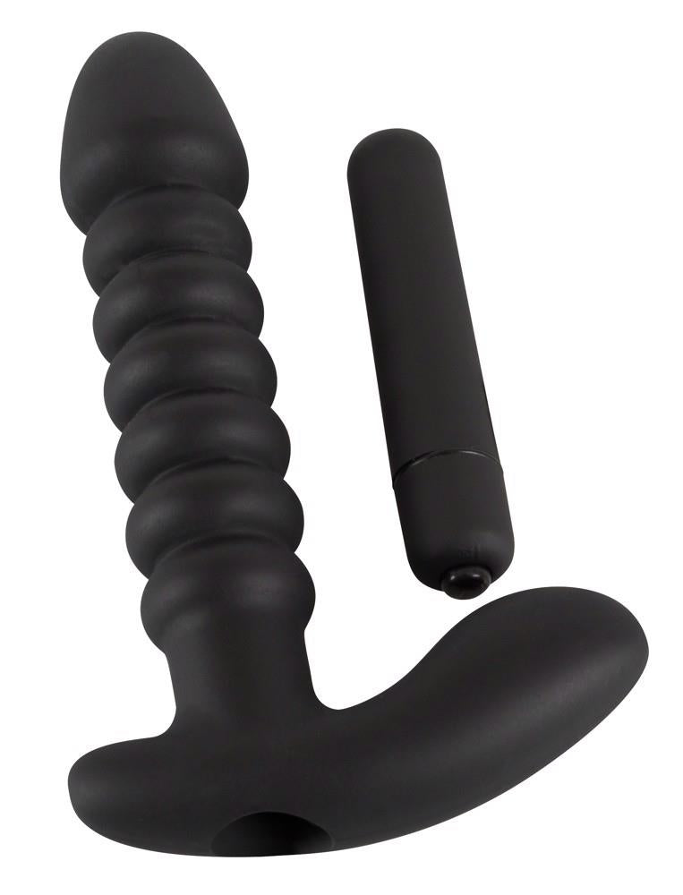 9-Dildo korek analny czarny prążkowany 17 cm-9