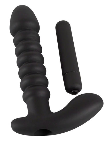 9-Dildo korek analny czarny prążkowany 17 cm-9