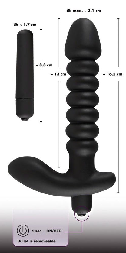 10-Dildo korek analny czarny prążkowany 17 cm-10