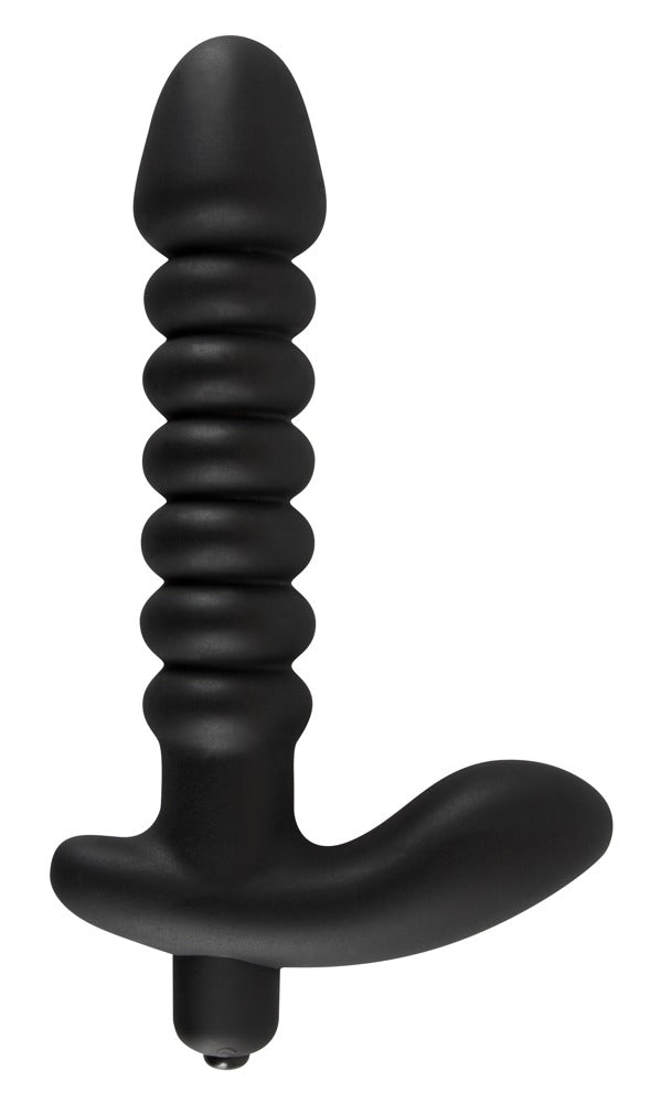 4-Dildo korek analny czarny prążkowany 17 cm-4