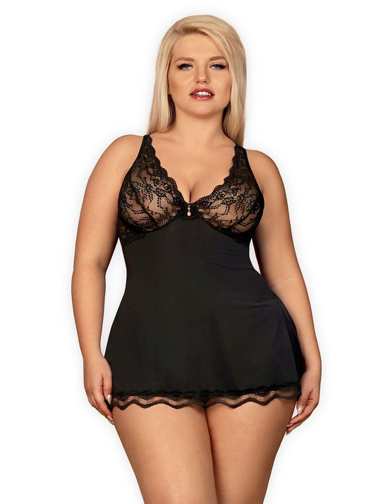1-Bielizna-Luvae babydoll i stringi czarne XXL-1