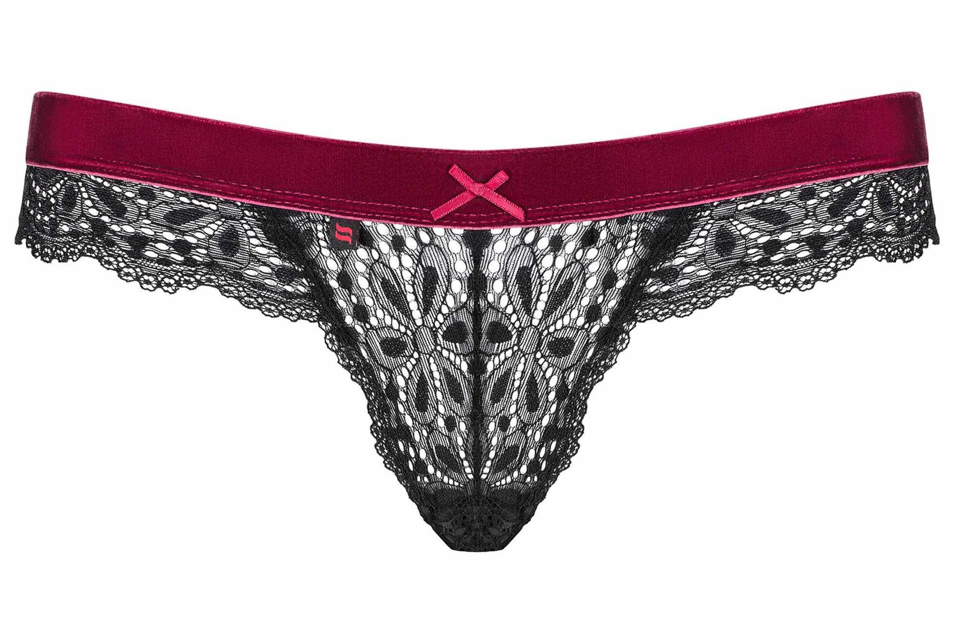 7-Koronkowe stringi majtki czarne bordo rossita l/xl-7
