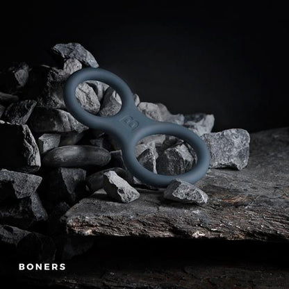 3-Boners Silicone Cock Ring And Ball Stretcher - Grey-3
