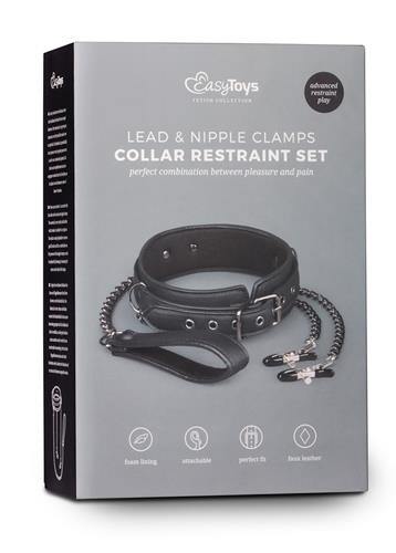 1-Wiązania-Leather Collar With Nipple Chains-1