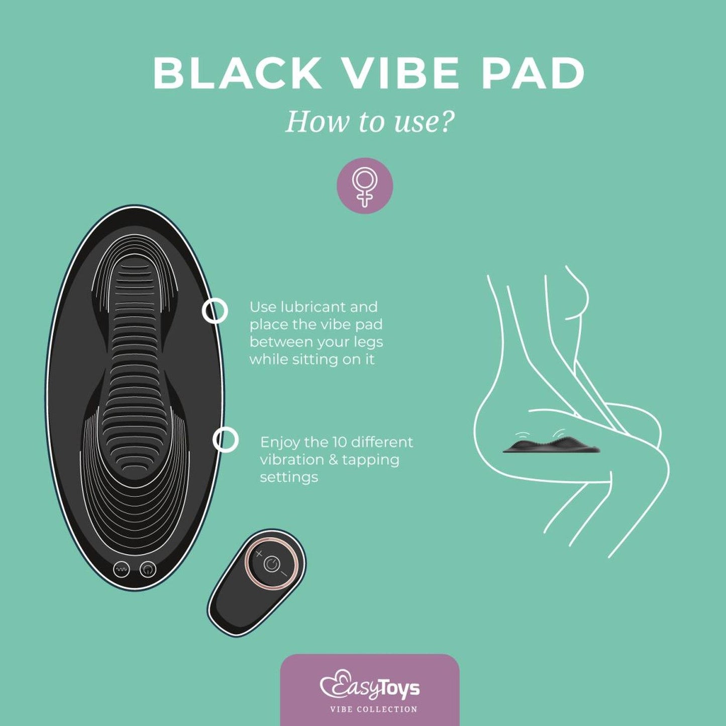 5-Vibe Pad Double Vibration with Remote Control - Black-5