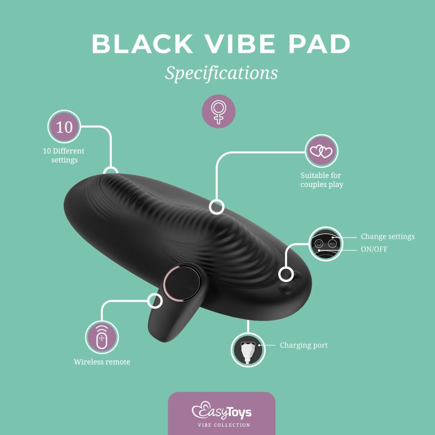 6-Vibe Pad Double Vibration with Remote Control - Black-6