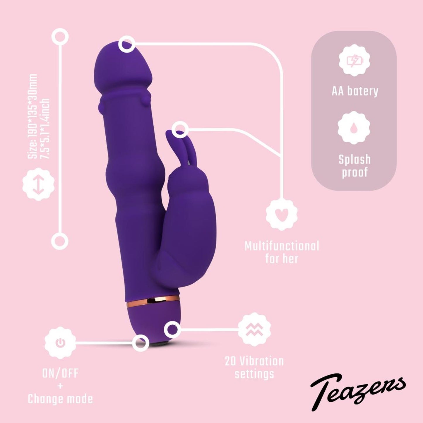 8-Teazers Silicone Rabbit Vibrator - Purple-8