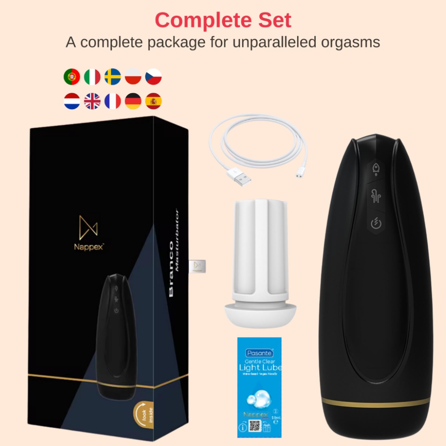 10-Masturbator - Nappex™ Branco Black - Premium Mastubators (10 Languages-10